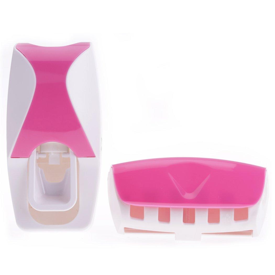 Дозатор для зубной пасты с держателем для щеток, цвет розовый + белый