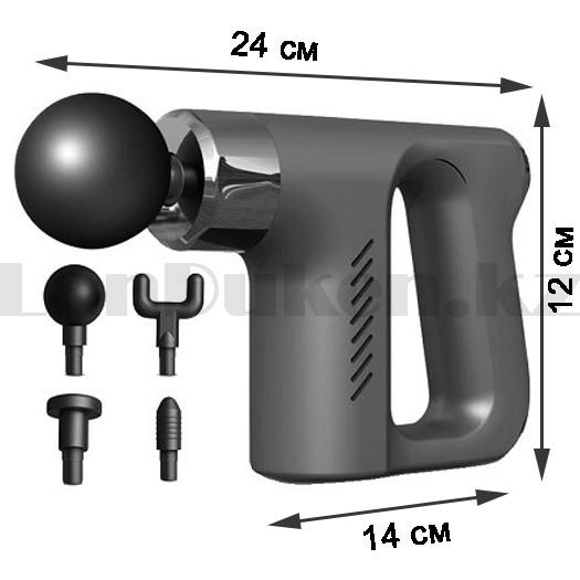 Массажер для тела пистолет ударный с 4 насадками и 5 режимами скорости Fascial Gun КН 740 черный - фото 2 - id-p97770919