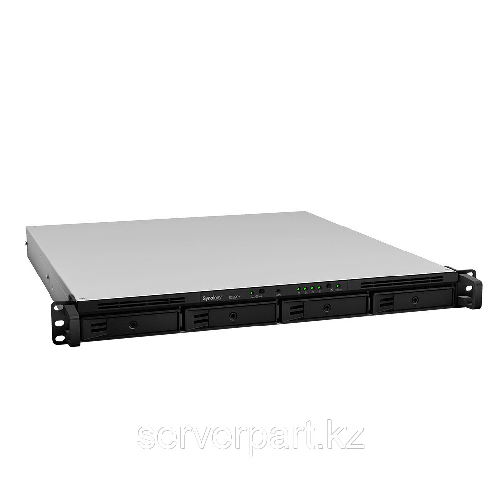 СХД Synology RS820+ (Rack 1U)/no HDD up-to 4 (hs)/2GB RAM/4x1GbE/2xUSB 3.0/eSATA/150W/no rail