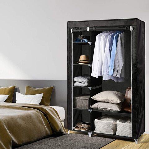 Шкаф-кофр двухсекционный тканевый HCX Storage Wardrobe 8890 с быстросборным каркасом (Черный) - фото 5 - id-p97830944