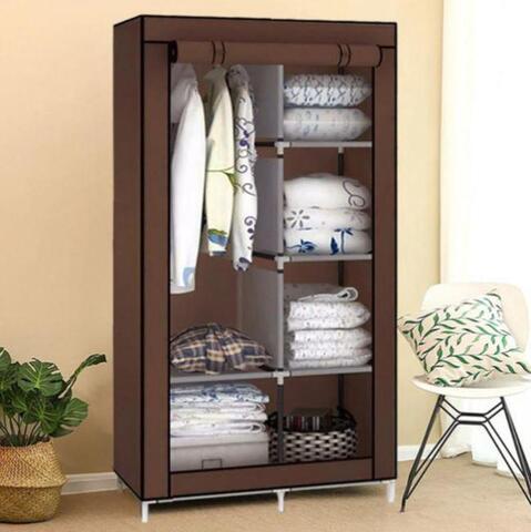 Шкаф-кофр двухсекционный тканевый HCX Storage Wardrobe 8890 с быстросборным каркасом (Коричневый)