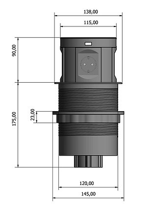 Выдвижной настольный розеточный блок на 4 розетки 200B, 2 USB розетки, 2 RJ45 розетки, беспроводная зарядка, фото 2