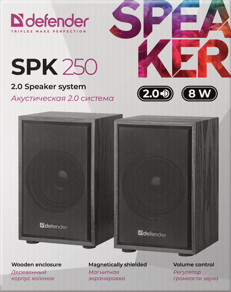 Компактная активная стереосистема в деревянном корпусе 2.0 Defender SPK-250 65225