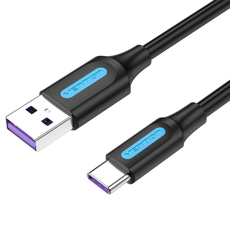 Кабель Vention USB 2.0  A Male to C Male  5A Cable 0.25м  Black  PVC type  CORBC