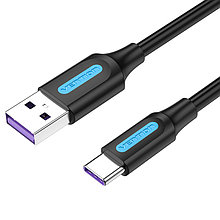 Кабель Vention USB 2.0 A Male to C Male  5A Cable 0.5м  Black  PVC type  CORBD