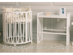 Круглая кроватка трансформер Emili 7в1,цвета:белая,cлоновая кость (2 матраса в комплекте)