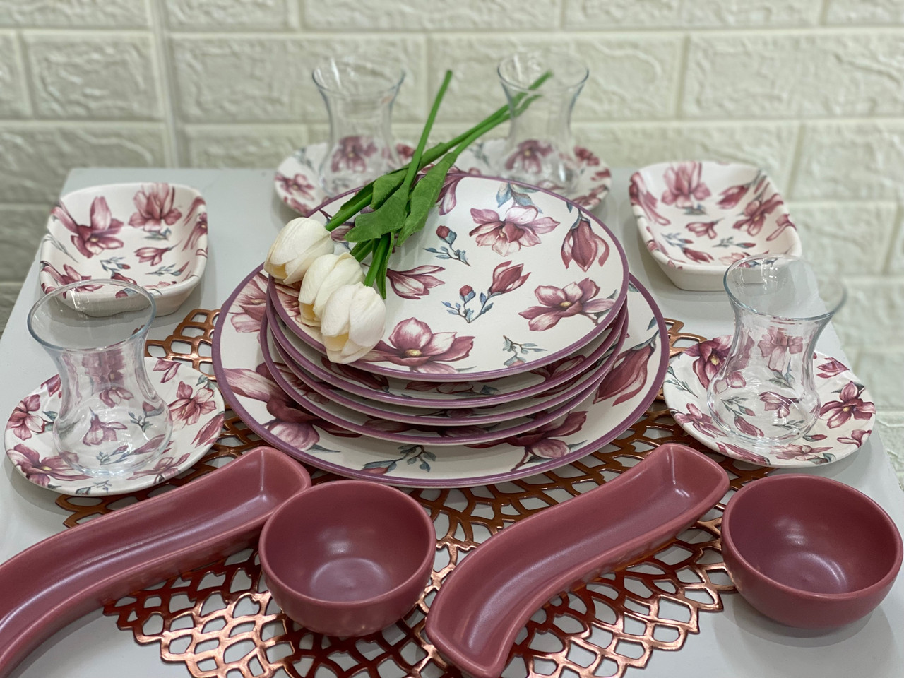 Набор посуды для турецкого завтрака 19 предметов Pink Rose