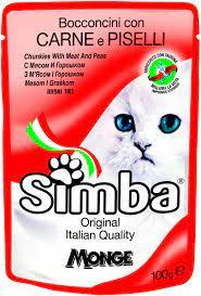 Корм для кошек Simba кусочки мяса с горошком 100г - фото 1 - id-p97863868