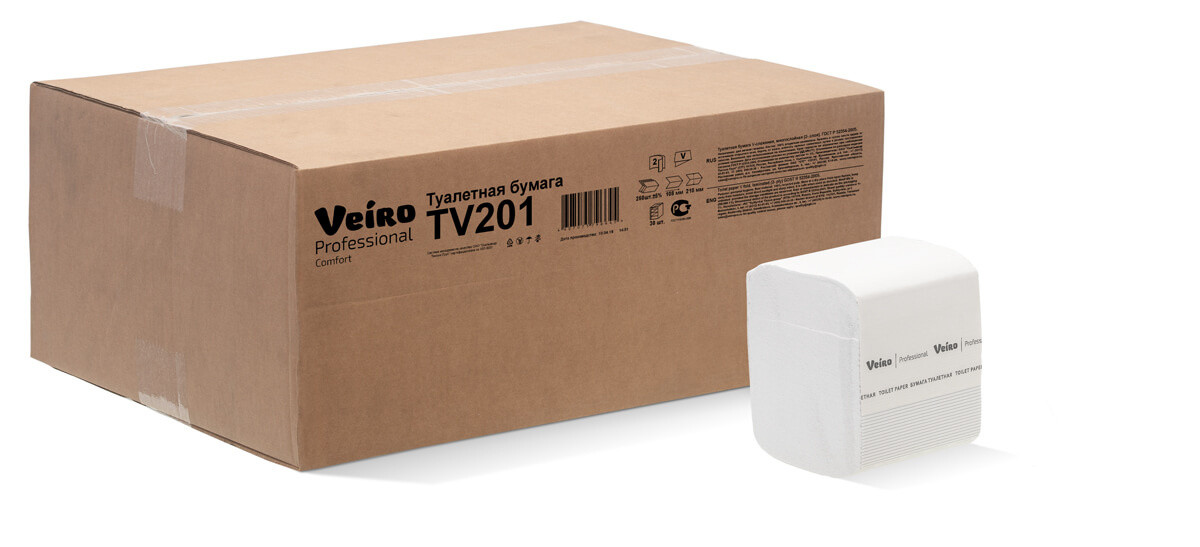 TV201 Туалетная бумага в пачках Veiro Professional Comfort двухслойная (30 пач х 250 л)