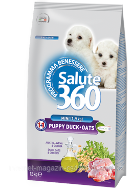 Salute 360 Puppy Mini Duck Oats, сухой корм для щенков мелких пород утка, овес
