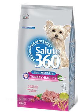 Salute 360 Mini Adult Turkey Barley, сухой корм для собак мелких пород индейка, ячмень