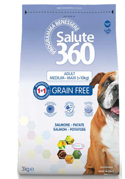 Salute360 Grain Free Medium/Maxi Adult Salmon Patate, беззерновой сухой корм для собак средних/крупных пород
