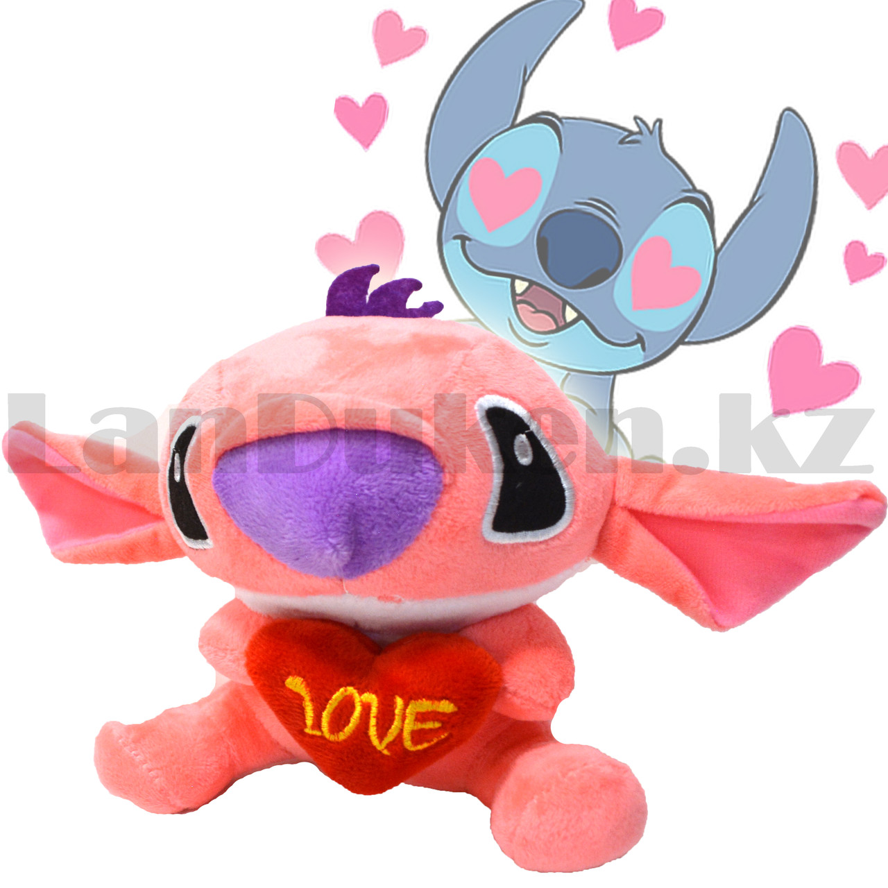 Мягкая игрушка Стич (Лило и Стич) с сердцем в руках 18 см розовый - фото 5 - id-p97888187