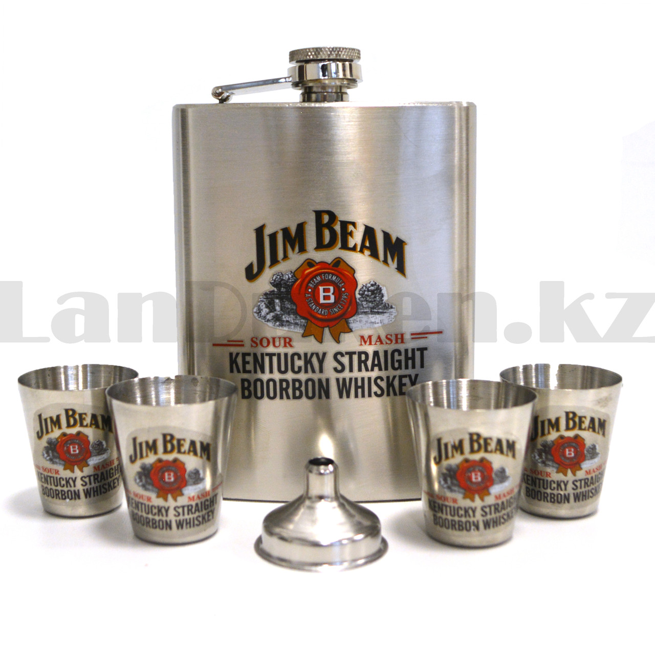 Мужской набор Jim Beam (фляга 240 мл (8oz) 4 рюмки воронка) в подарочной коробке 900 - фото 5 - id-p97920808