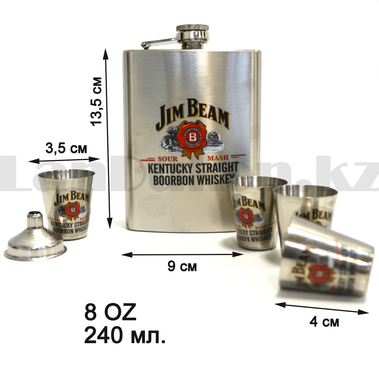 Мужской набор Jim Beam (фляга 240 мл (8oz) 4 рюмки воронка) в подарочной коробке 900 - фото 10 - id-p97920808