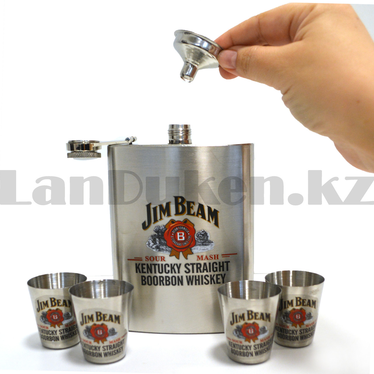 Мужской набор Jim Beam (фляга 240 мл (8oz) 4 рюмки воронка) в подарочной коробке 900 - фото 8 - id-p97920808