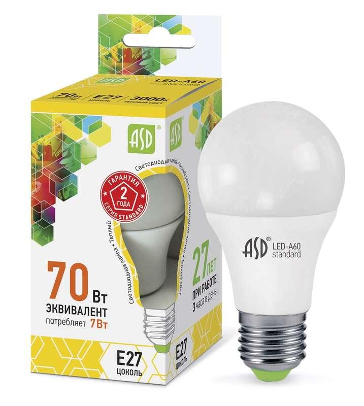 Лампа светодиодная LED-A60-standard 7Вт, 3000К