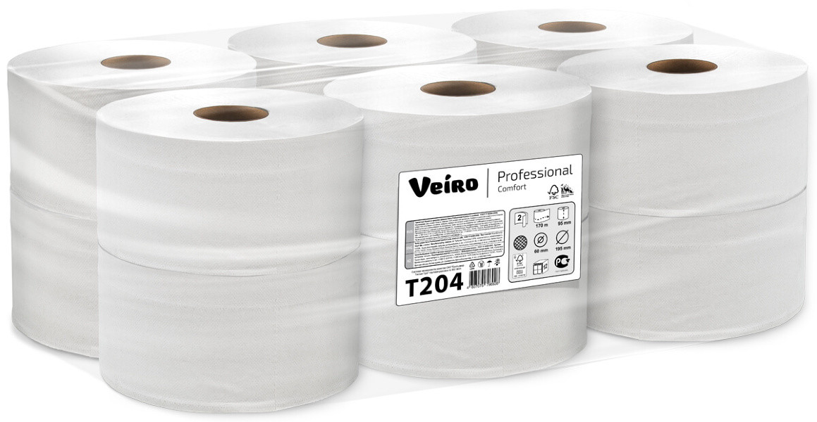 T204 Туалетная бумага в рулонах Veiro Professional Comfort двухслойная 170 метров - фото 2 - id-p98073300
