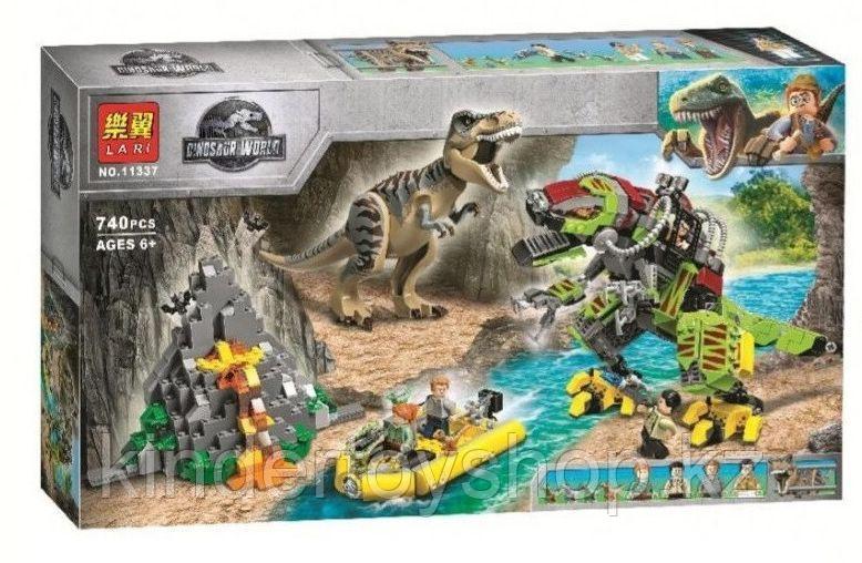 Конструктор аналог лего Lego Jurassic World 75938 Lari 11337 «Бой тираннозавра и робота-динозавра» 740 дет