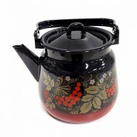 Чайник эмаль 3,5л сф. красно-черный декор с петлей (4) СтальЭмаль