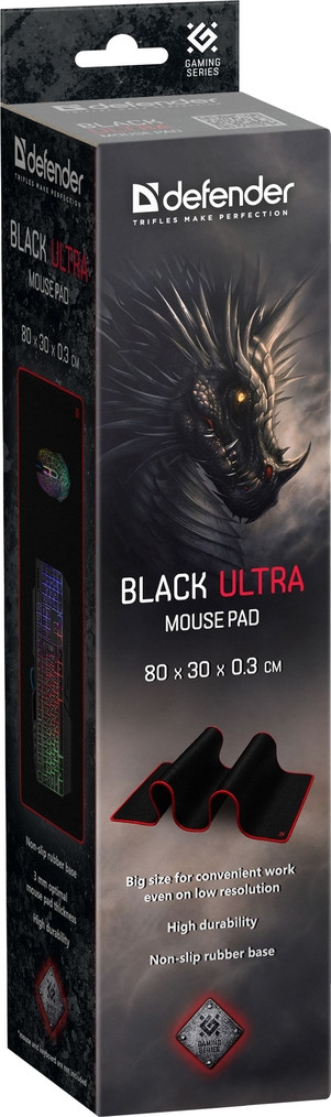 Игровой коврик для компьютерной мыши Defender Black Ultra 800х300х3мм черный 50561