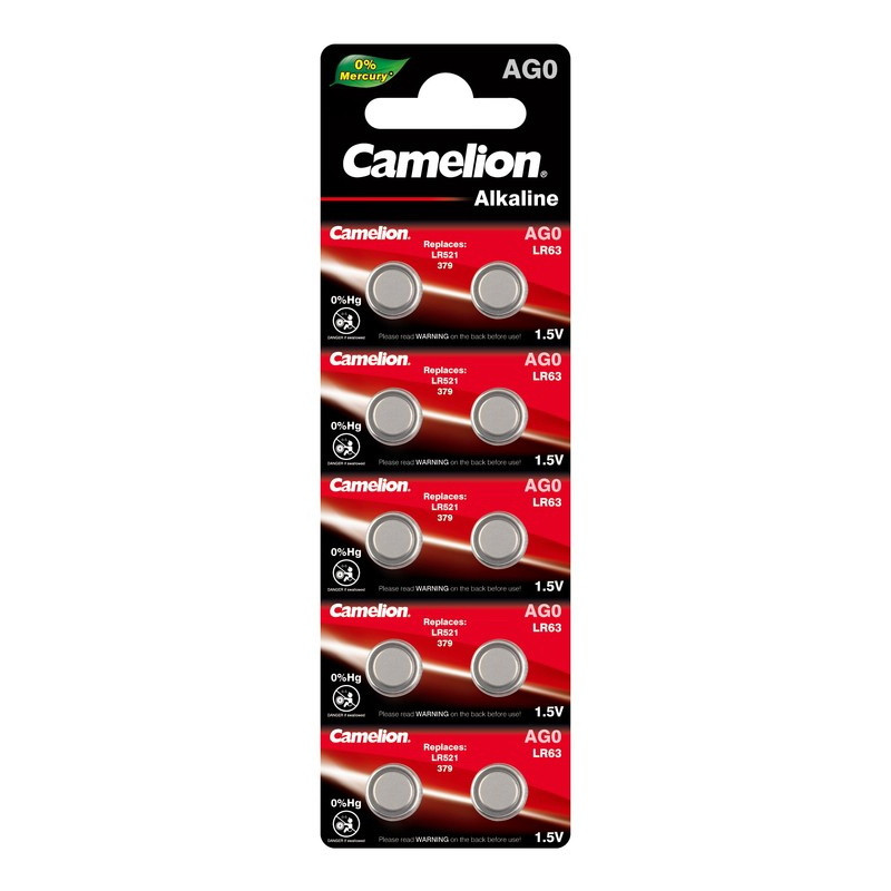 Батарейка алкалиновая Camelion Alkaline, AG 0(LR521/379A)-BL10, 1.5В, блистер, цена за 1 шт.