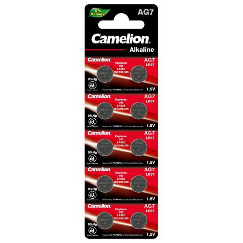 Батарейка алкалиновая Camelion Alkaline, AG 7(LR926/395A)-BL10, 1.5В, блистер, цена за 1 шт.
