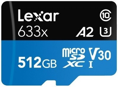 LEXAR 512GB High-Performance 633x microSDXC UHS-I, up to 100MB/s read 70MB/s write C10 A2 V30 U3, Global EAN: