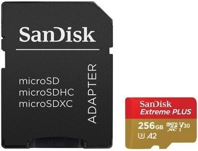 SanDisk Extreme Plus microSDXC 256GB + SD Adapter + Rescue Pro Deluxe 170MB/s A2 C10 V30 UHS-I U3; EAN:
