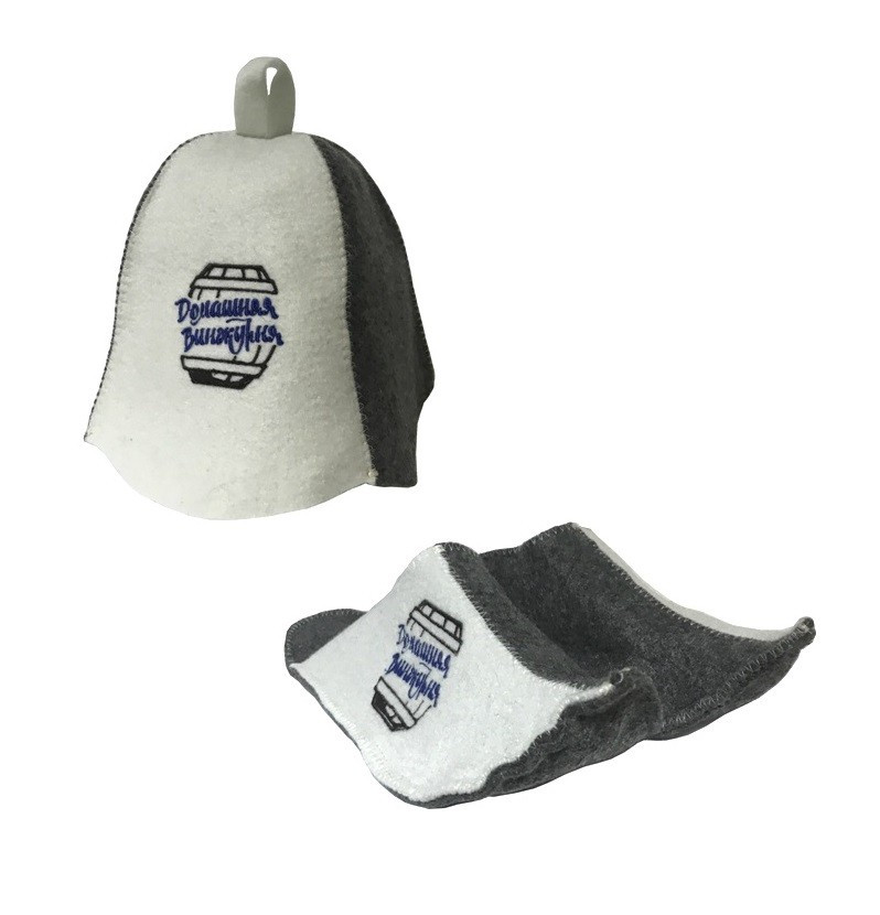 Комплект банная шапка+тапки " Домашняя Винокурня" (с логотипом)