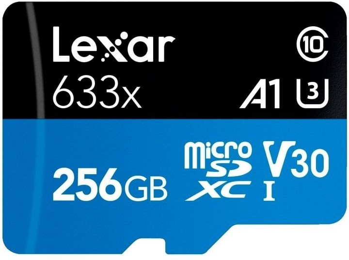 LEXAR 256GB High-Performance 633x microSDXC UHS-I, up to 100MB/s read 45MB/s write C10 A1 V30 U3, Global EAN:
