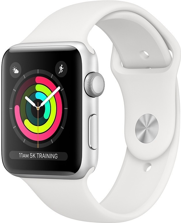 Apple Watch Series 3 GPS, 38mm Silver Aluminium Case with White Sport Band, Model A1858