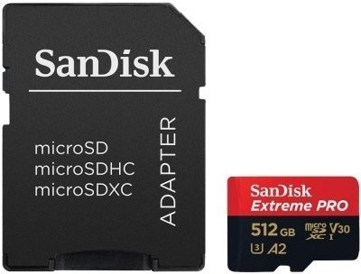 SanDisk Extreme PRO microSDXC 512GB + SD Adapter + RescuePRO Deluxe 170MB/s A2 C10 V30 UHS-I U3