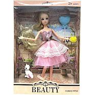 Немного помятая!!! D17-1846B Кукла в нарядном платье с акссес. питомец 4вида из 4шт в уп, цена за 1шт 32*23см, фото 2