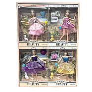 Немного помятая!!! D17-1846B Кукла в нарядном платье с акссес. питомец 4вида из 4шт в уп, цена за 1шт 32*23см, фото 7