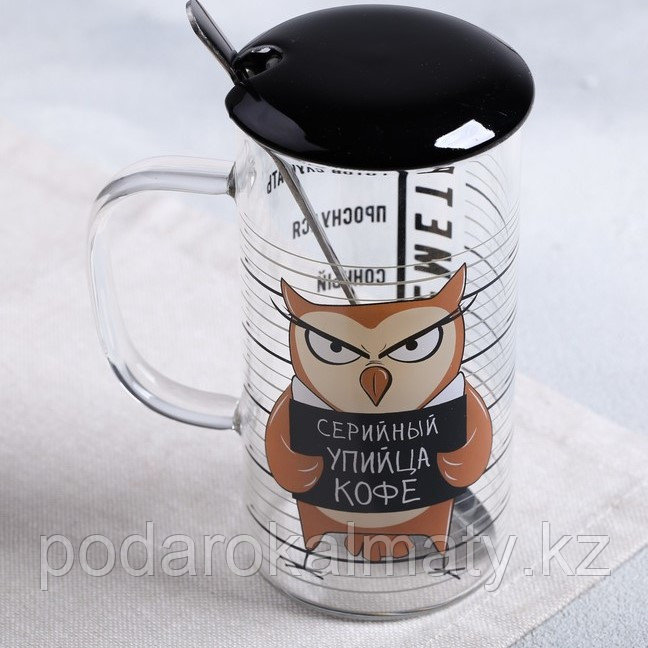 Кружка «Упийца кофе», с крышкой и ложкой, 300 мл, фото 1