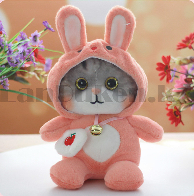 Мягкая игрушка зайчик в пижамке с колокольчиком розовая - фото 1 - id-p98121586