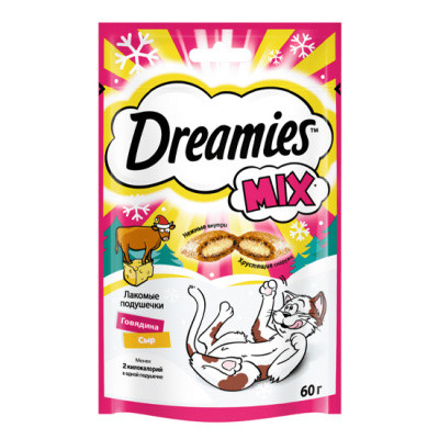 Dreamies (Дримс) "Лакомые подушечки" для кошек Говядина и сыр, 60 г, фото 1