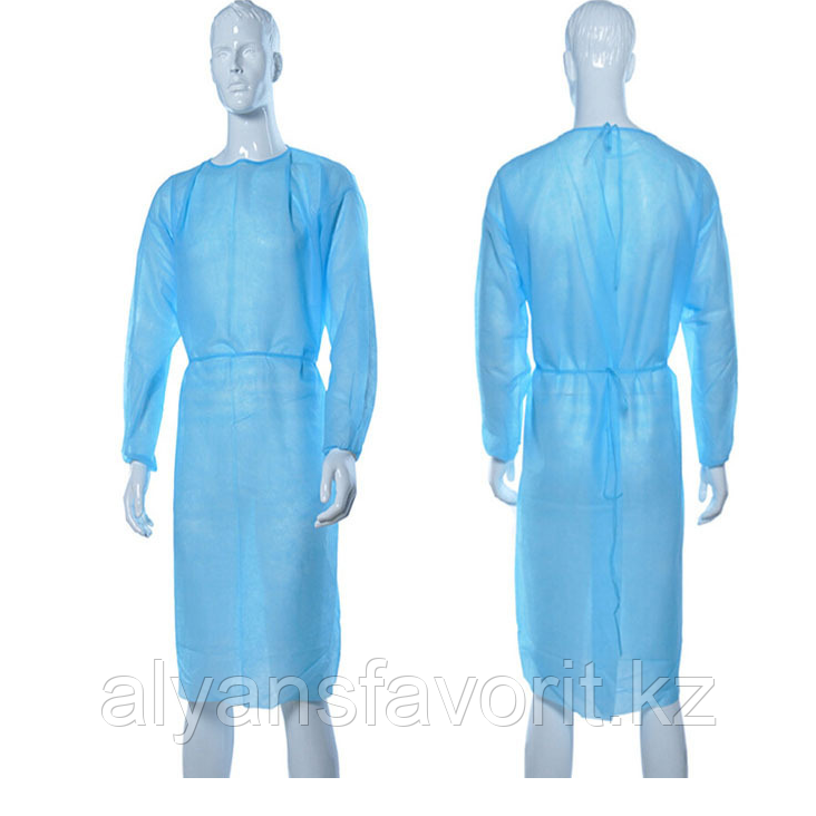 Одноразовый защитный халат из нетканого материала. голубой. РК - фото 1 - id-p98132152
