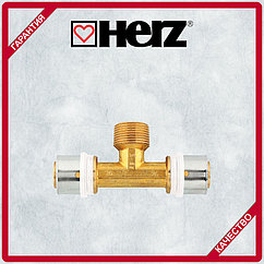 Пресс-тройник со штуцером с наружной резьбой HERZ 20х2-Rp3/4-20х2