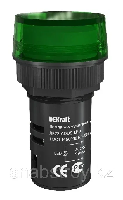 Индикатор ADDS ЛК-22 мм зеленый LED 220В  (12)  DEKraft *