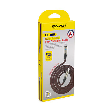 Интерфейсный кабель Awei Type-C to Lightning CL-119L 20W 9V 2.4A 1m Чёрный, фото 2