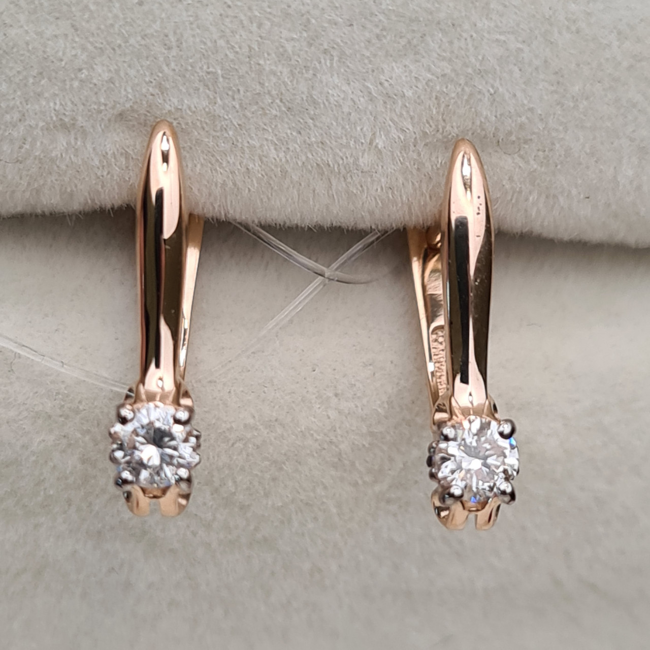 Золотые серьги с бриллиантами 0.23Ct SI1/I, EX-Cut