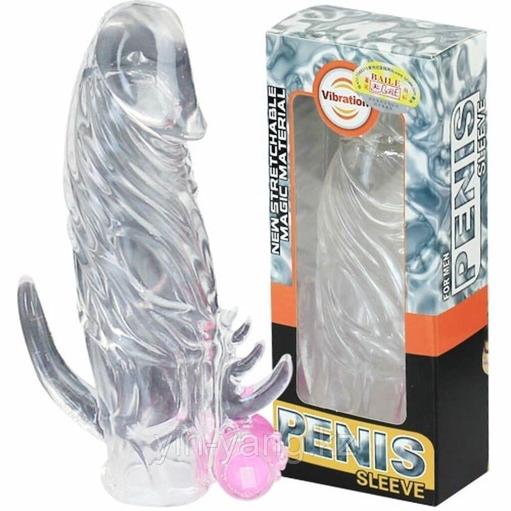 Удлиняющая силиконовая насадка "Penis Sleeve" с клиторальным стимулятором и вибрацией