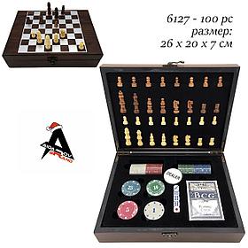 Подарочный набор Шахматы и Покера 2в1 100 фишек с номиналом 2 колоды карт 5 игральных костей