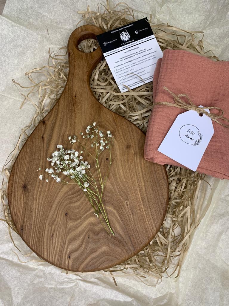 Подарочный бокс, доска Луна и набор вафельных кухонных полотенец, VikingWood