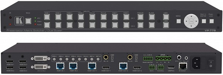 KRAMER VP-778 Сдвоенный масштабатор HDMI, HDBaseT, VGA, CV, YUV в HDMI / HDBaseT - фото 1 - id-p98216483