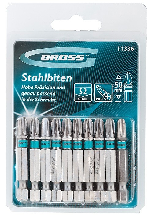 Набор бит РН3 х 50, сталь S2, 10 шт. Gross, фото 1