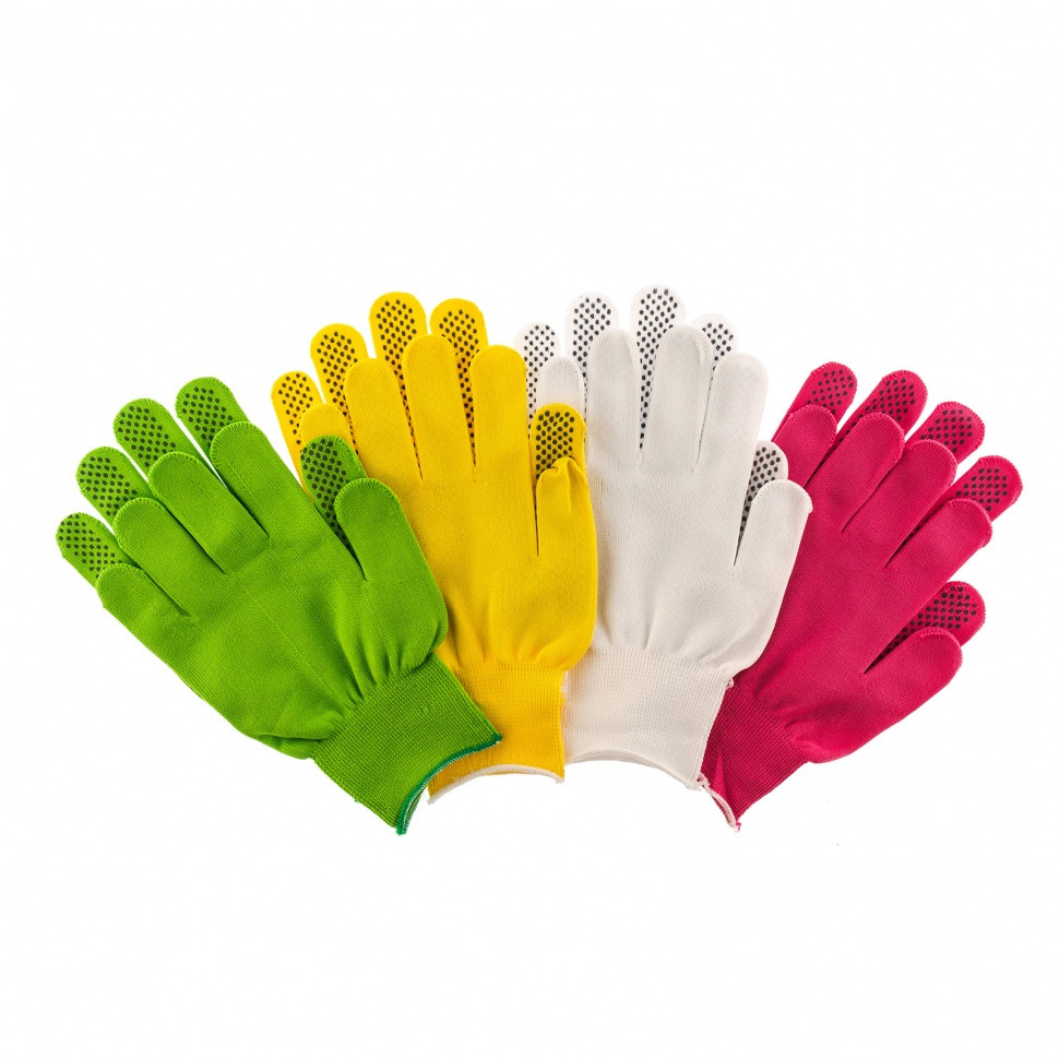 Перчатки в наборе, цвета: белые, розовая фуксия, желтые, зеленые, ПВХ точка, L, Россия Palisad - фото 1 - id-p98262741