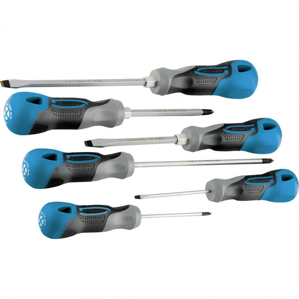 Набор отверток 6 шт, S2, трехкомпонентная рукоятка Gross, фото 1